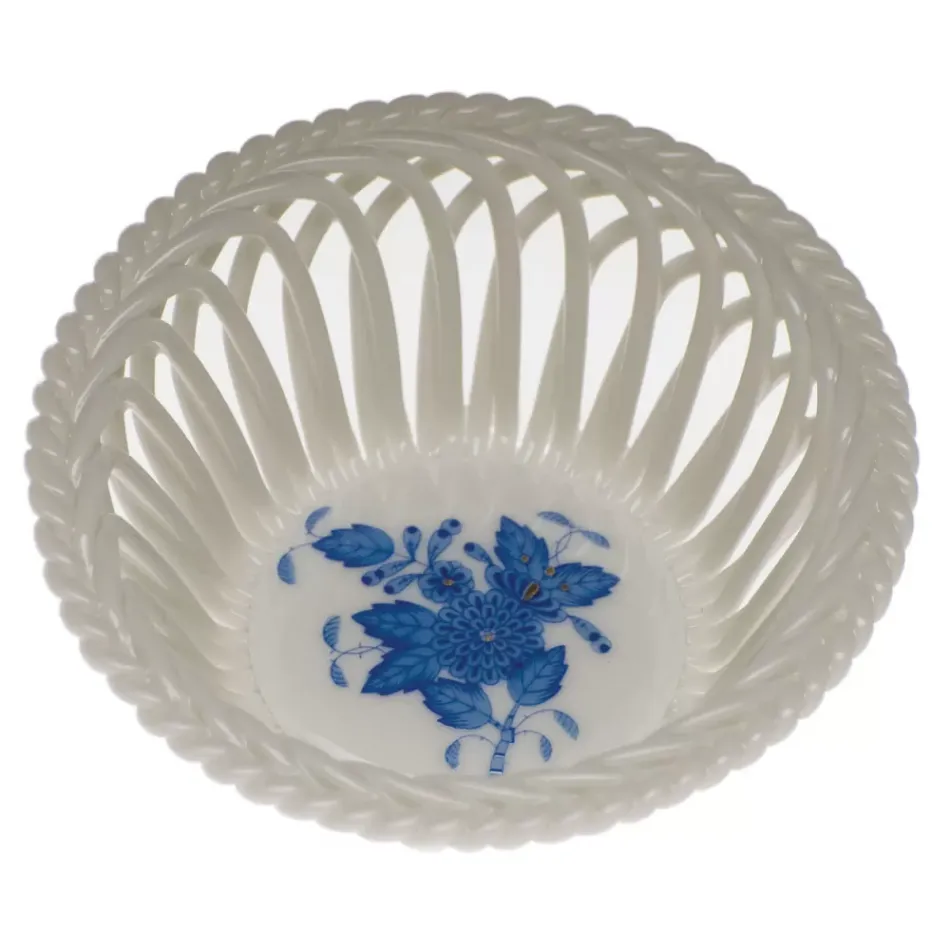 Chinese Bouquet Blue Small Openwork Basket 3.75 in D