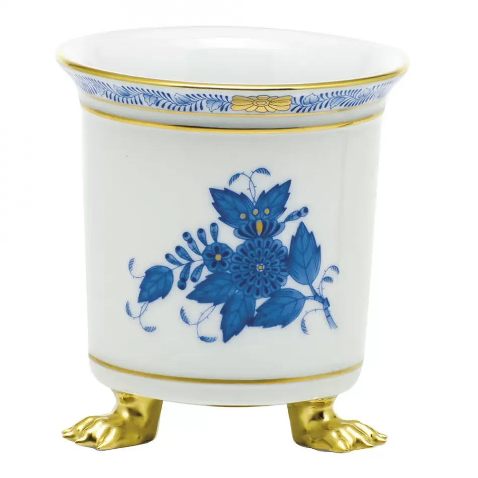 Chinese Bouquet Blue Mini Cachepot With Feet 3.75 in L X 4 in H