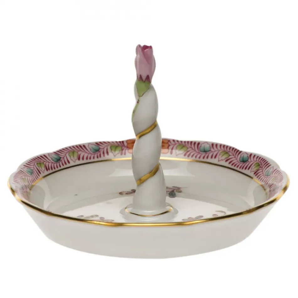 Chinese Bouquet Multicolor Ring Holder With Rose Bud 4 in L X 2.5 in H