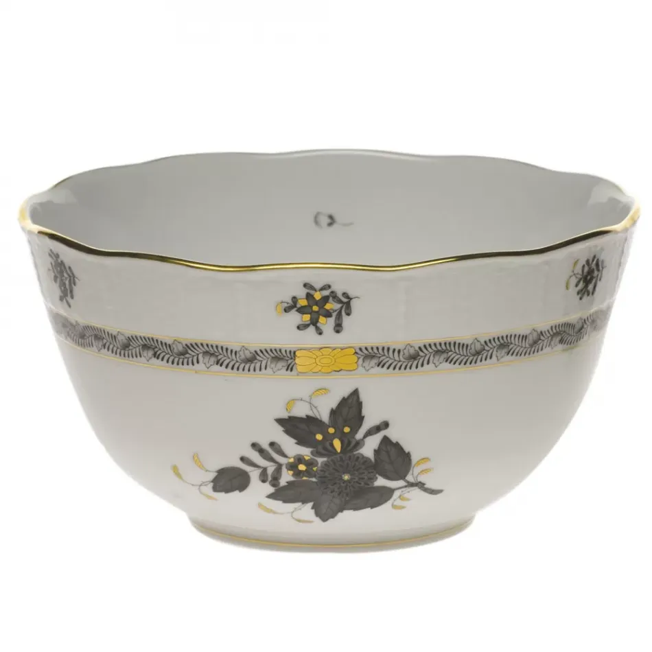 Chinese Bouquet Black Round Bowl 3.5 Pt 7.5 in D