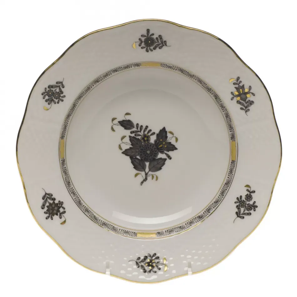 Chinese Bouquet Black Rim Soup Plate 8 in D