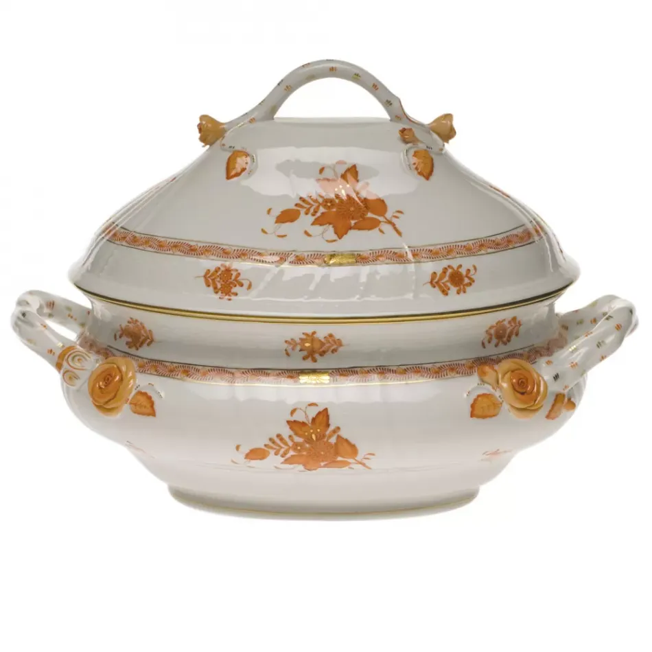 Chinese Bouquet Rust Tureen With Branch Handles 4 Qt 10 in H