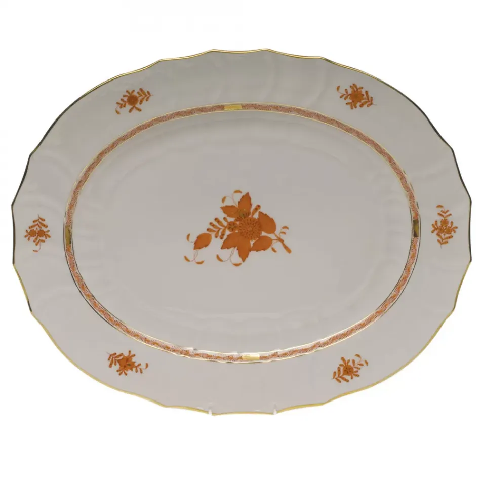 Chinese Bouquet Rust Turkey Platter 18 in L X 14.5 in W