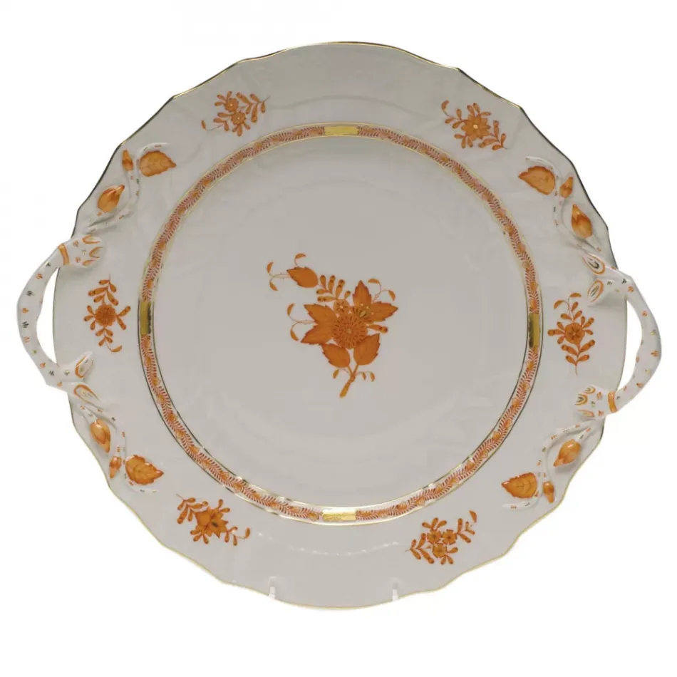 Chinese Bouquet Rust Chop Plate With Handles 12 in D