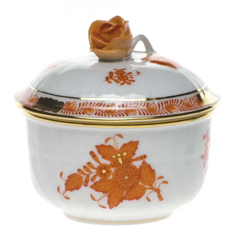 Chinese Bouquet Rust Covered Sugar With Rose 4 Oz 3.25 in H