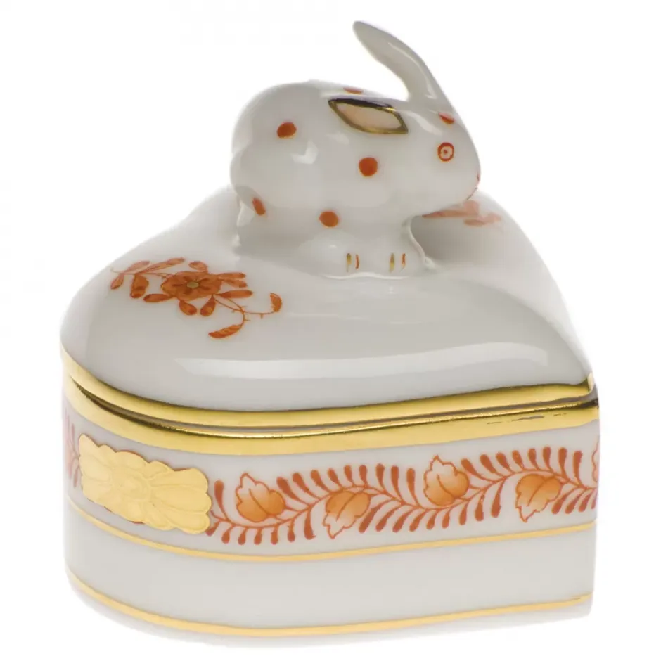 Chinese Bouquet Rust Heart Box With Bunny 2 in H