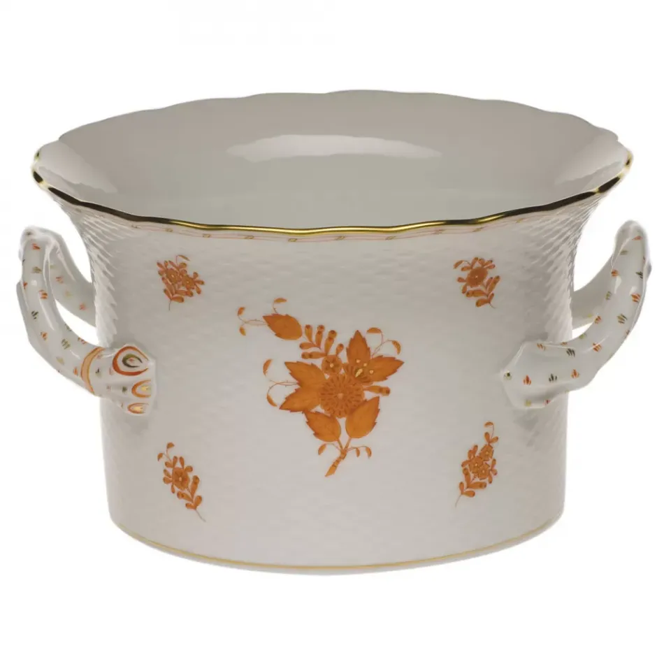 Chinese Bouquet Rust Cachepot With Handles 6.25 in H X 10.25 in D