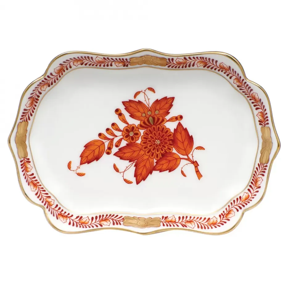 Chinese Bouquet Rust Mini Scalloped Tray 4.25 in L X 3 in W