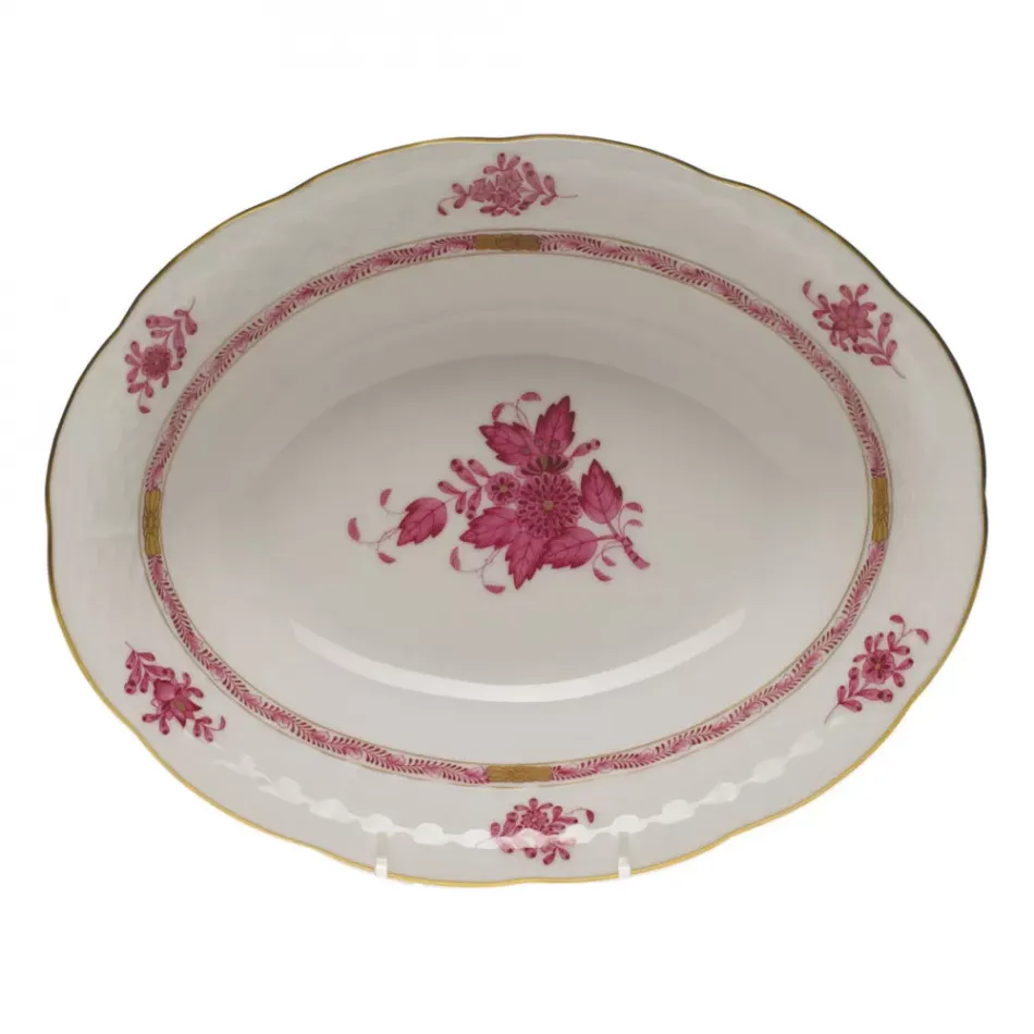 Chinese Bouquet Raspberry Oval Vegetable Dish 10 in L X 8 in W