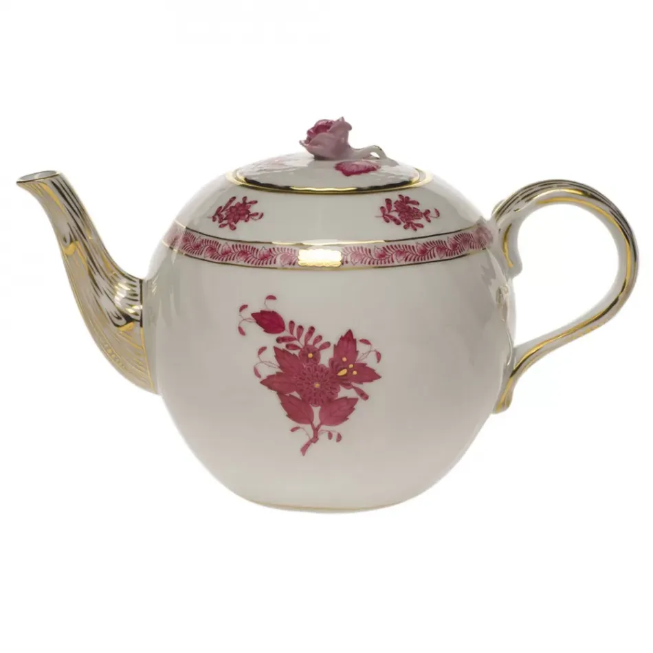 Chinese Bouquet Raspberry Tea Pot With Rose 36 Oz 5.5 in H