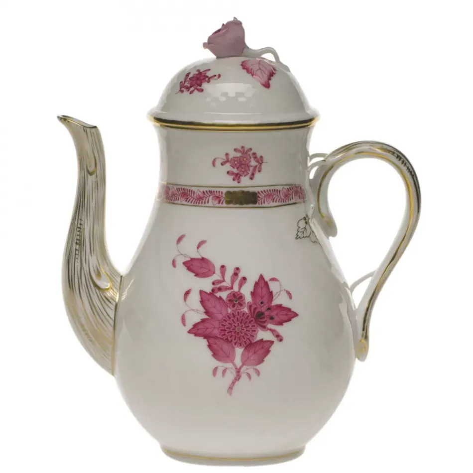 Chinese Bouquet Raspberry Coffee Pot With Rose 36 Oz 8.5 in H