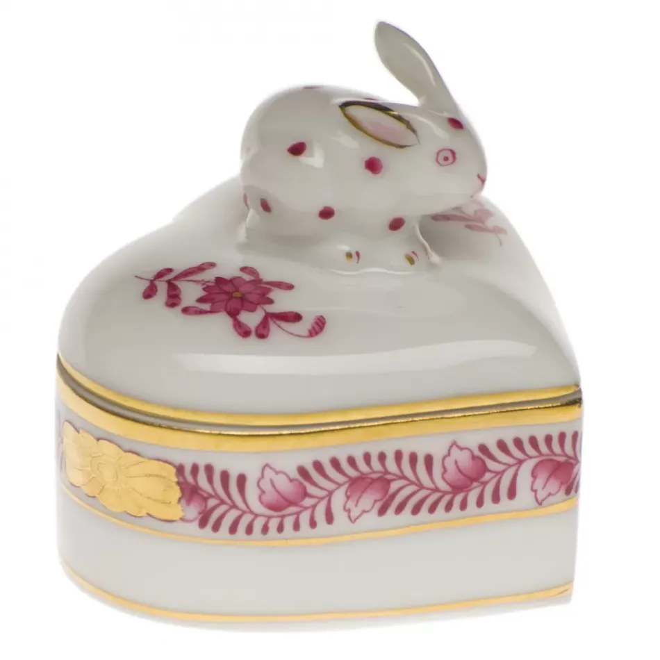 Chinese Bouquet Raspberry Heart Box With Bunny 2 in H