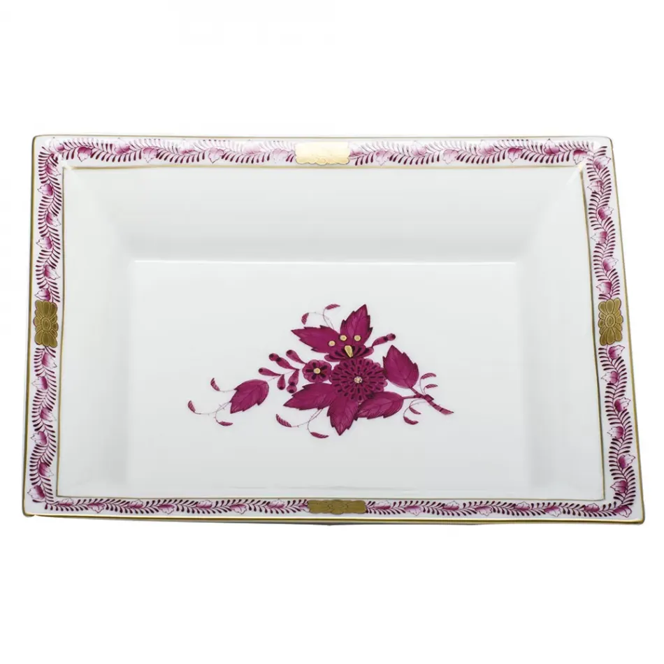 Chinese Bouquet Raspberry Jewelry Tray 7.5 in L X 6.25 in W