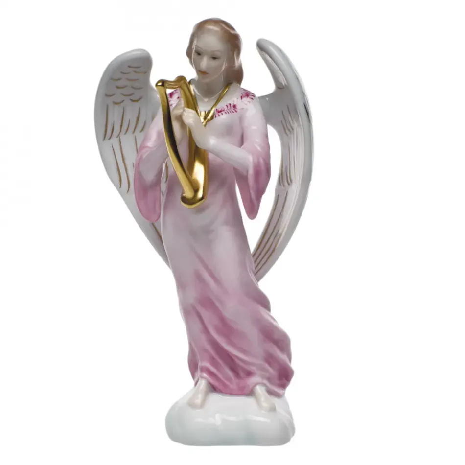 Chinese Bouquet Garland Raspberry Angel With Harp 2.75 in L X 7.5 in H