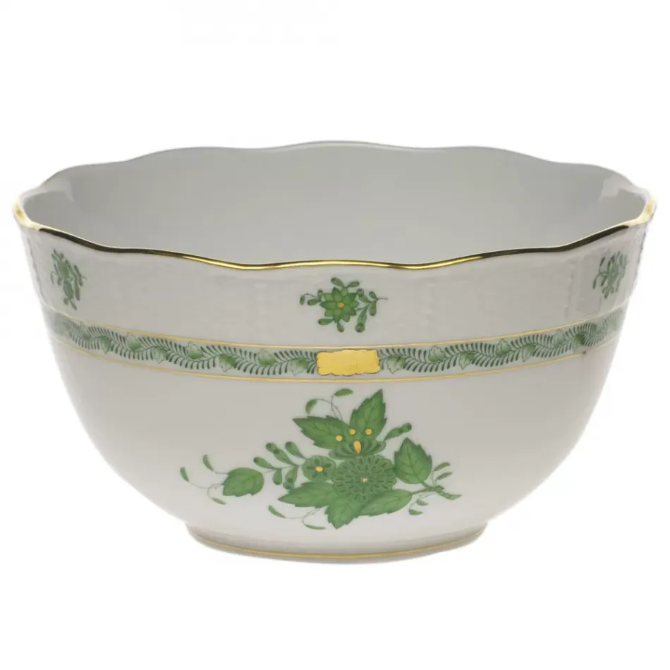 Chinese Bouquet Green Round Bowl 3.5 Pt 7.5 in D