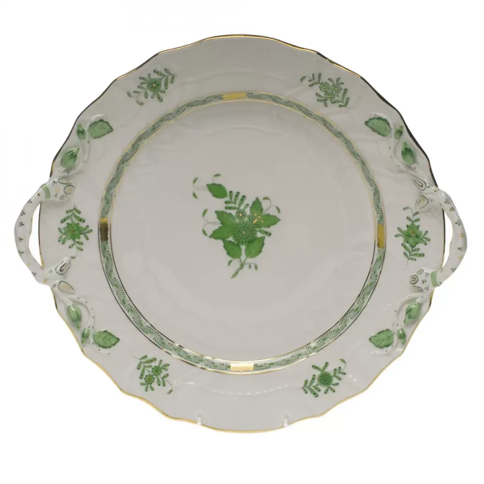 Chinese Bouquet Green Chop Plate With Handles 12 in D