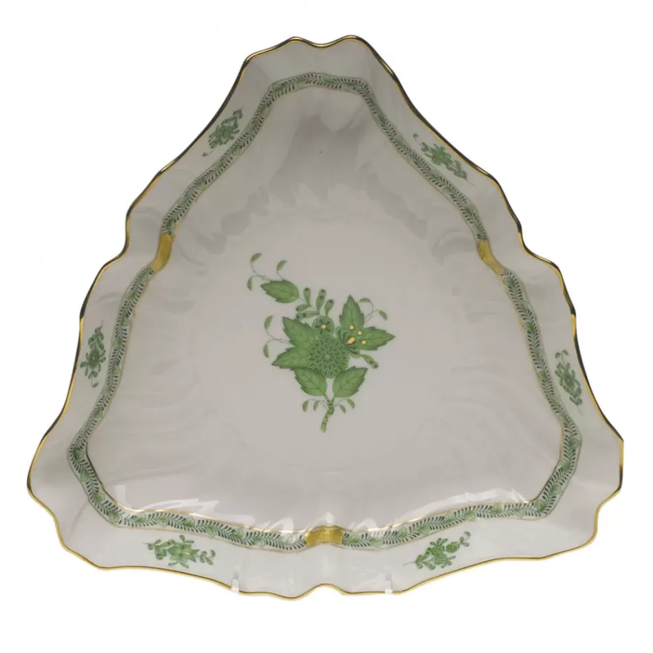 Chinese Bouquet Green Triangle Dish 9.5 in L