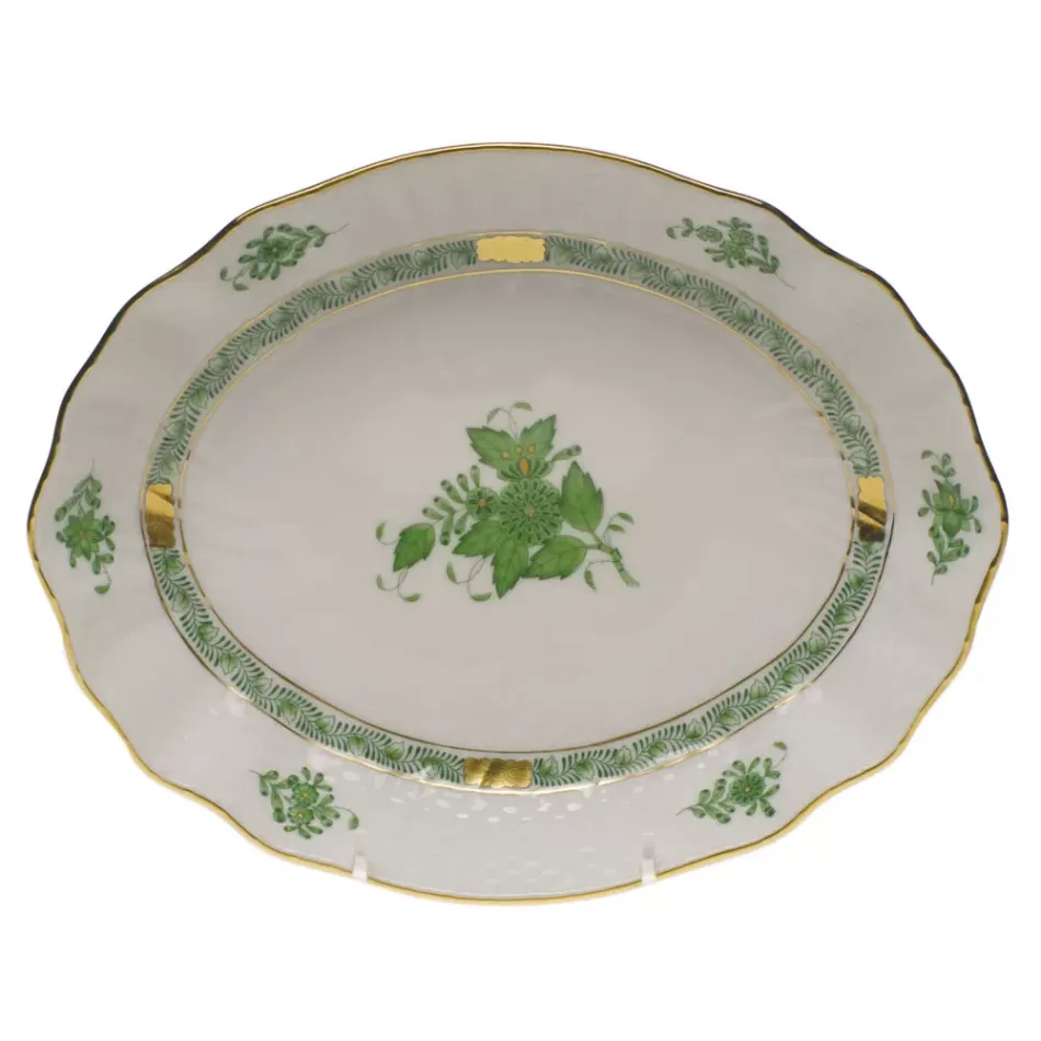 Chinese Bouquet Green Oval Dish 8.25 in L X 6.75 in W