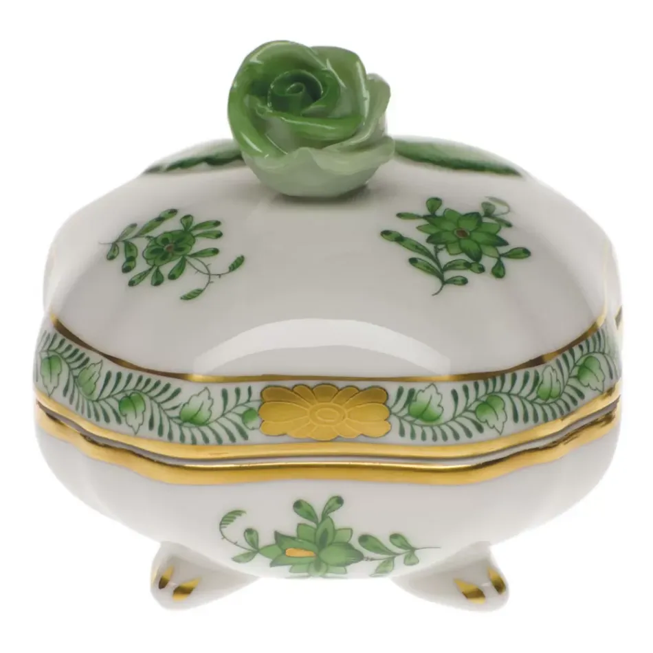 Chinese Bouquet Green Covered Bonbon With Rose 3 in Sq
