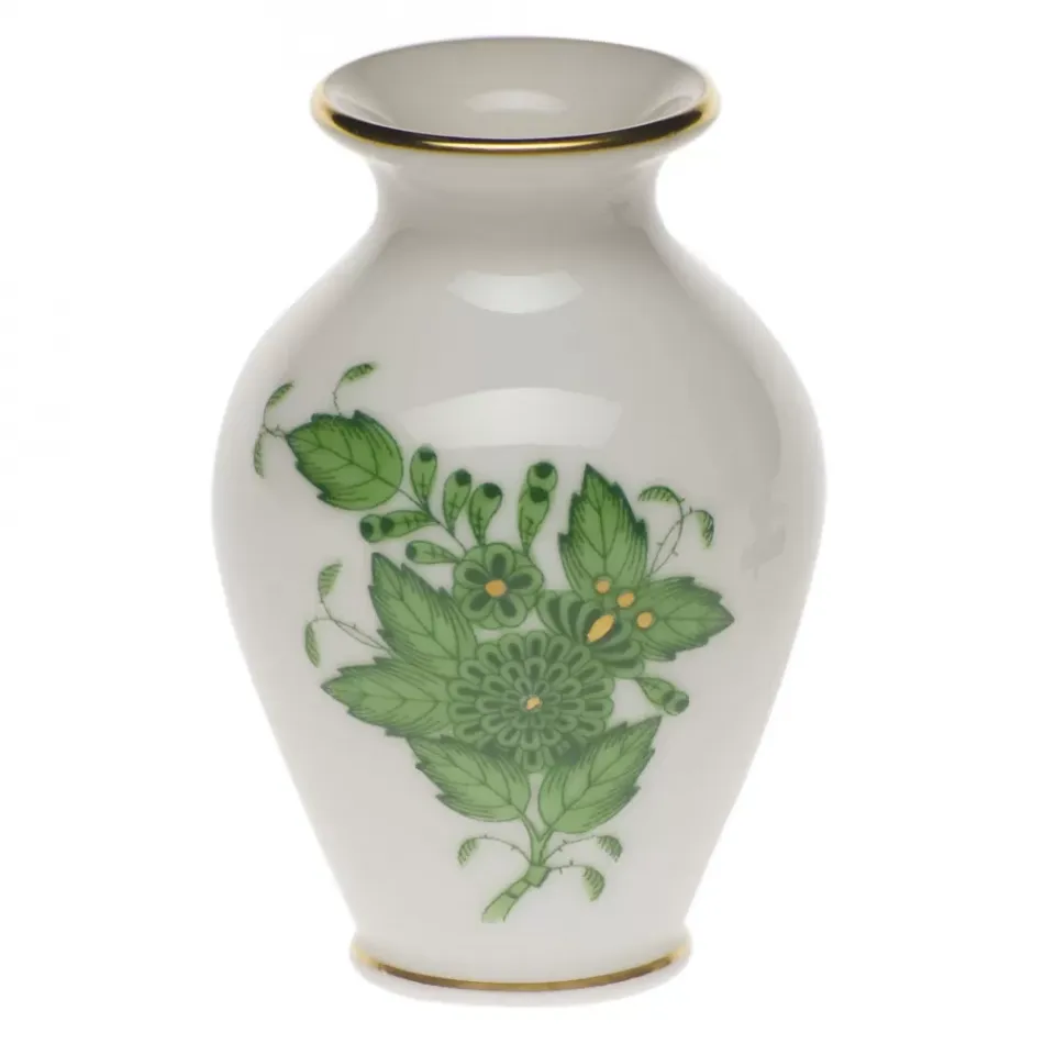 Chinese Bouquet Green Small Bud Vase With Lip 2.5 in H