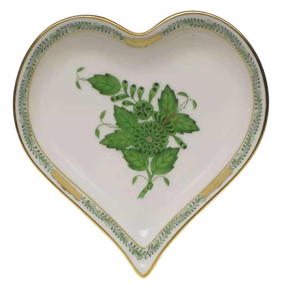 Chinese Bouquet Green Small Heart Tray 4 in L X 4 in W