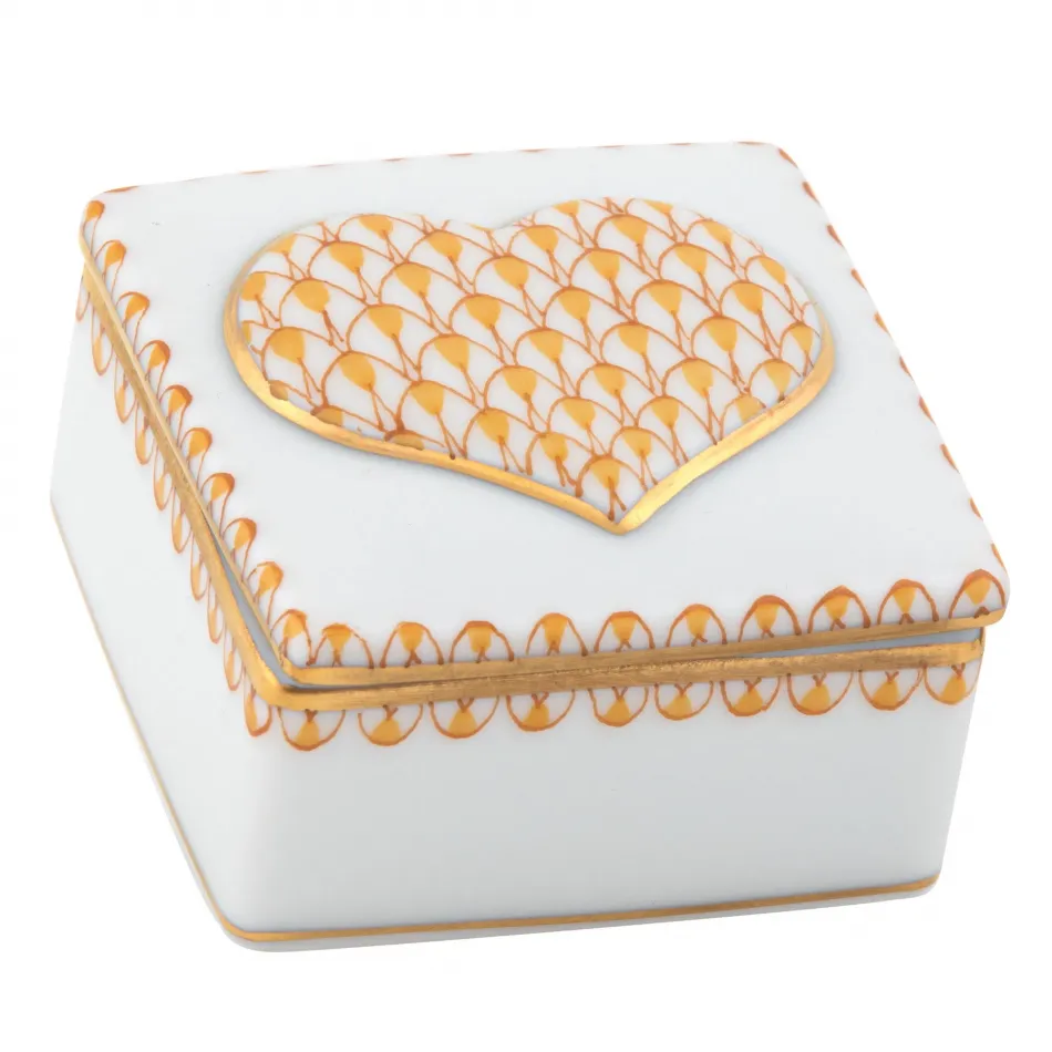 Embossed Heart Box Butterscotch 2 in L X 2 in W