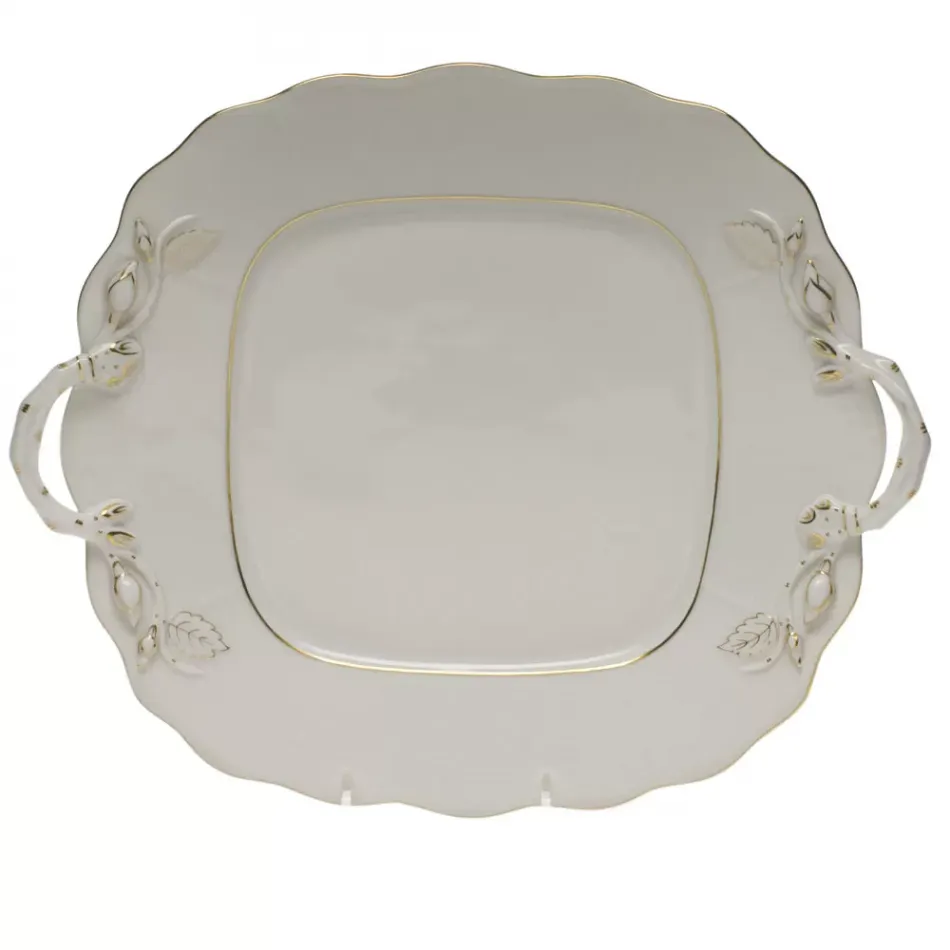 Golden Edge Square Cake Plate With Handles 9.5 in Sq