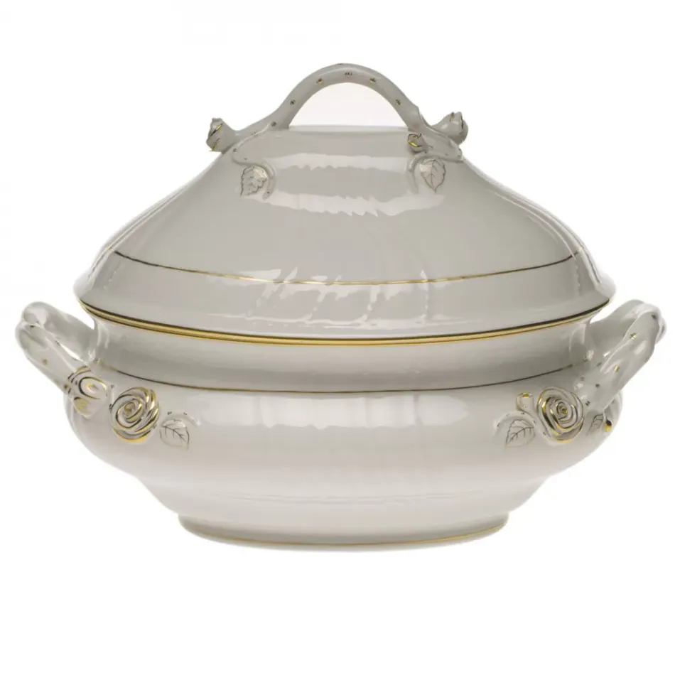 Golden Edge Tureen With Branch Handles 4 Qt 10 in H