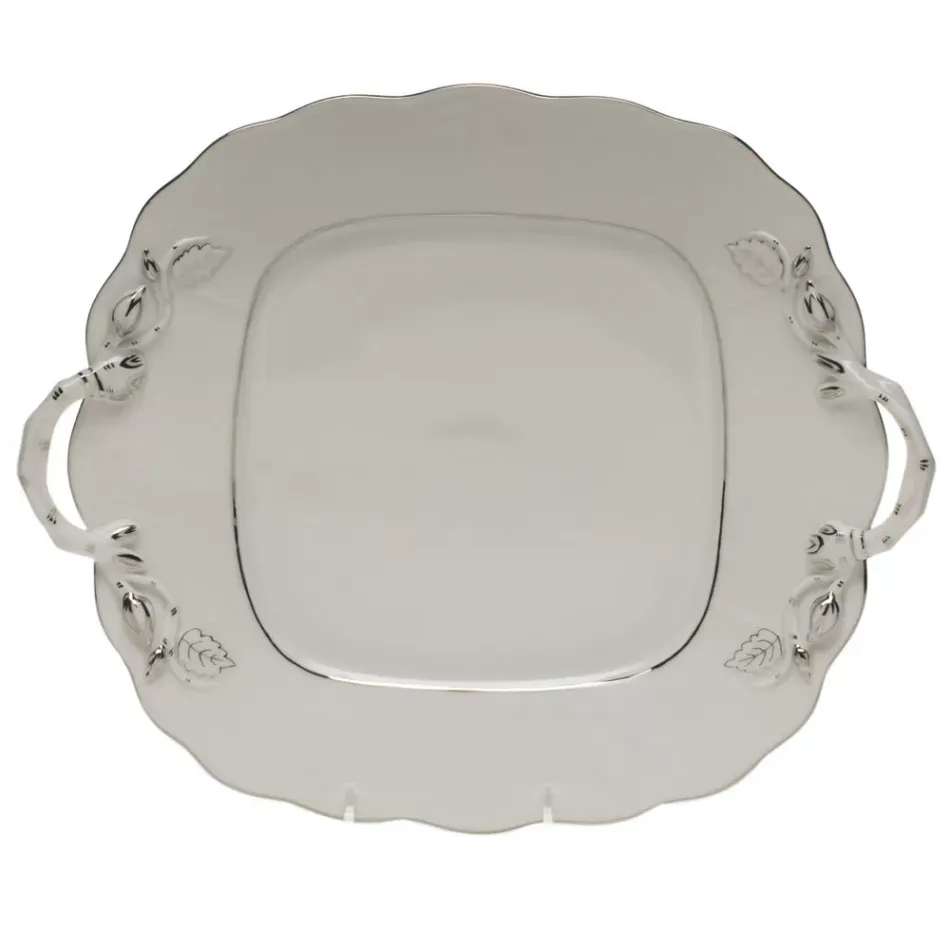 Platinum Edge Square Cake Plate With Handles 9.5 in Sq