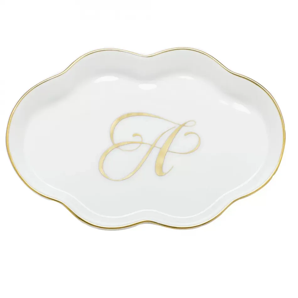 Monogrammed Scalloped Tray Gold 5.5"L