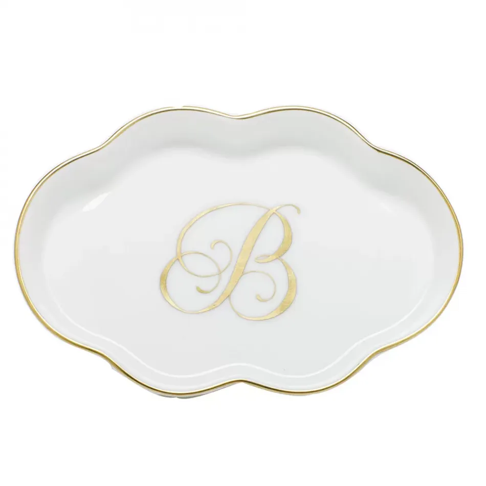 Scalloped Tray With Monogram Gold 5.5 in L