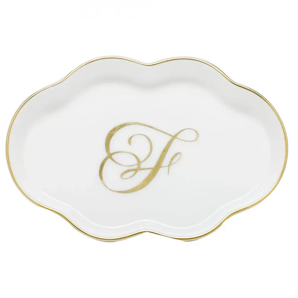 Scalloped Tray With Monogram Gold 5.5 in L