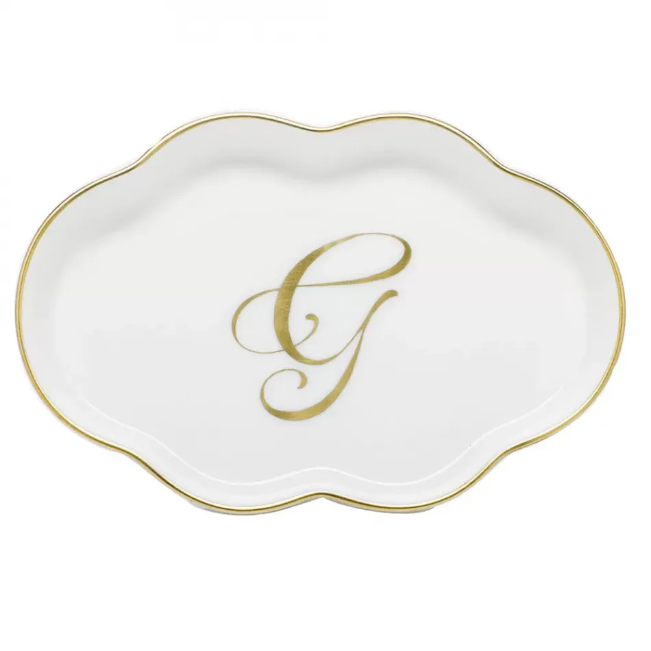 Scalloped Tray With Monogram Gold 5.5 in L