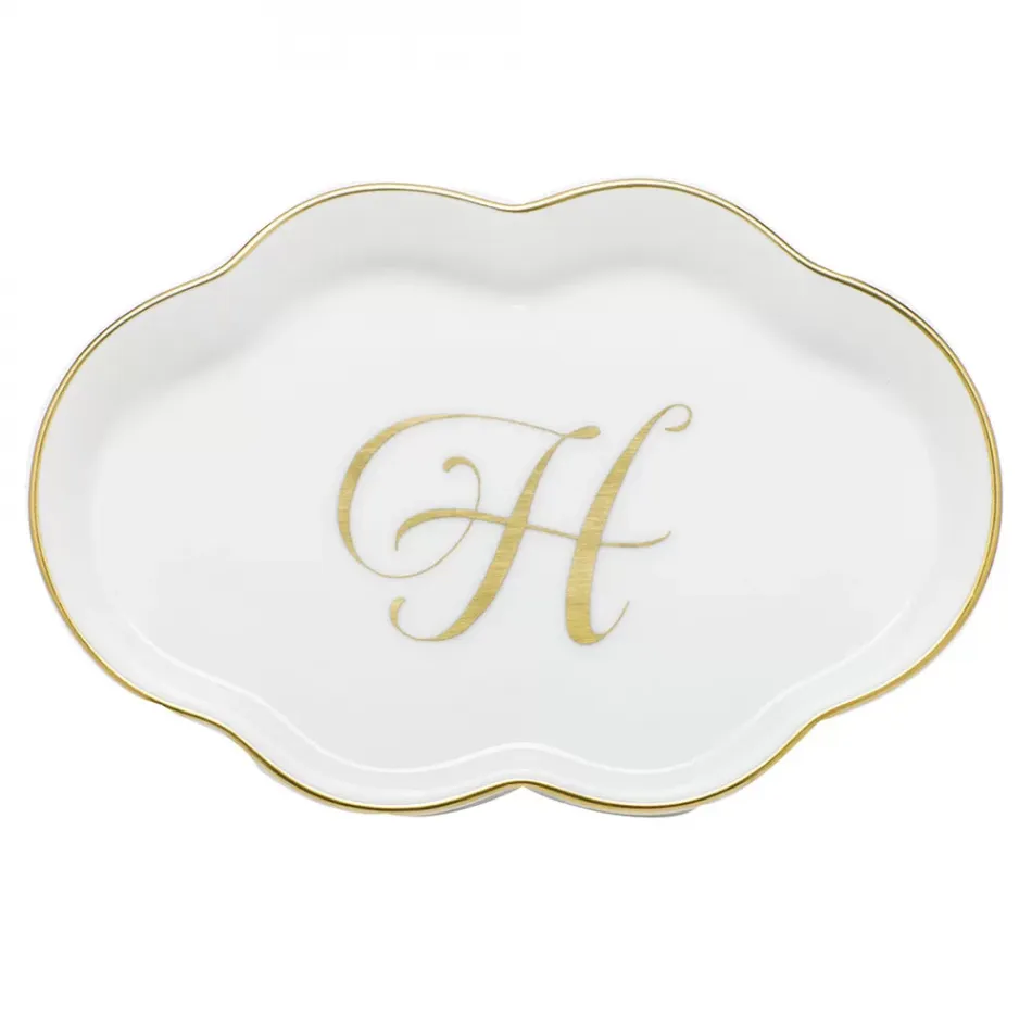 Scalloped Tray With Monogram Gold 5.5 in L