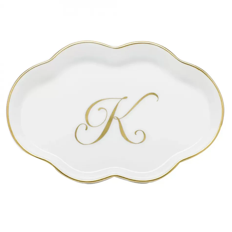 Scalloped Tray With Monogram Gold 5.5 in L