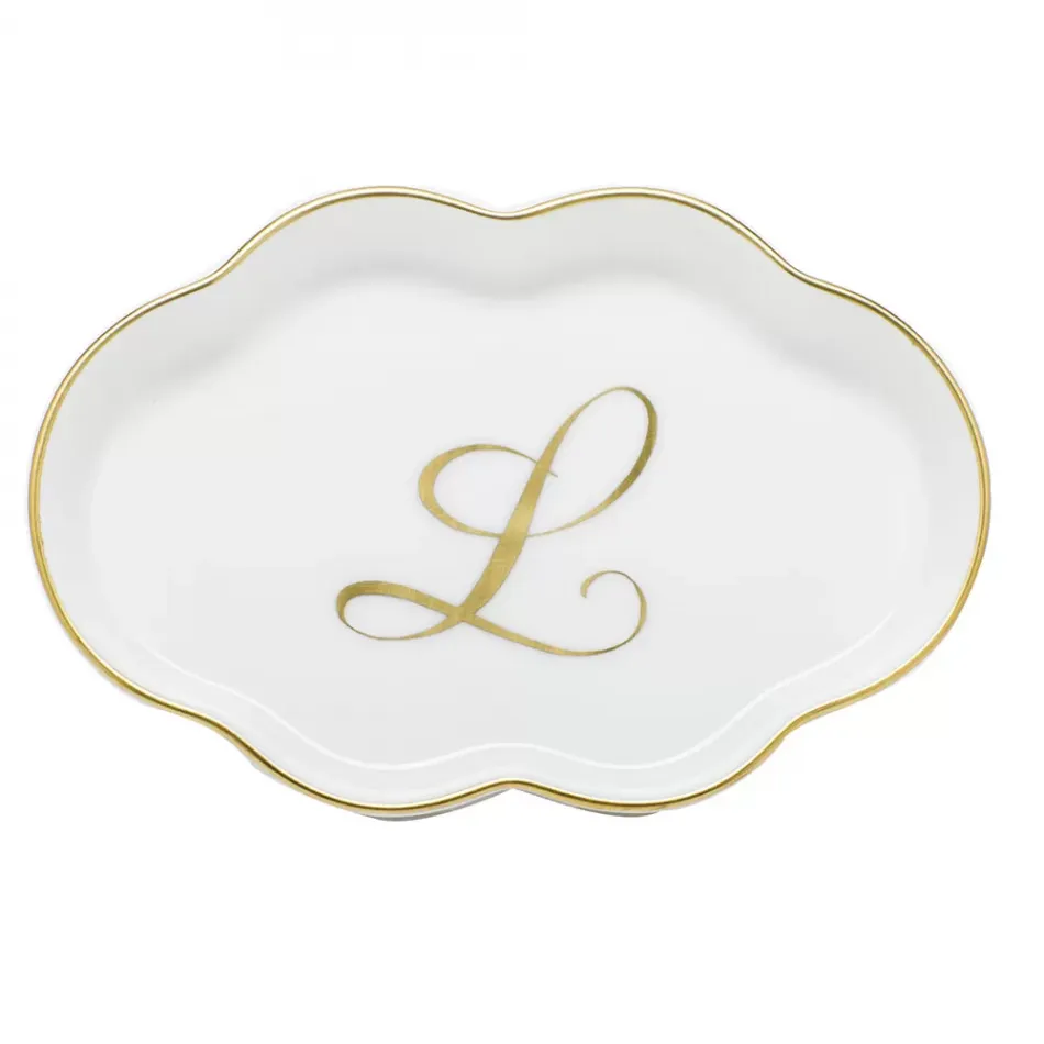 Scalloped Tray With Monogram Gold 5.5 in L