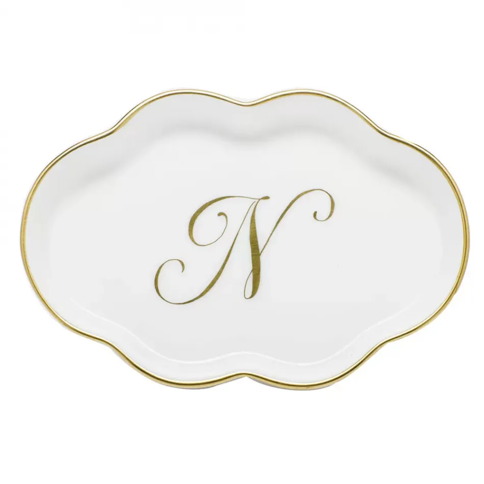 Scalloped Tray With Monogram Gold 5.5 in L