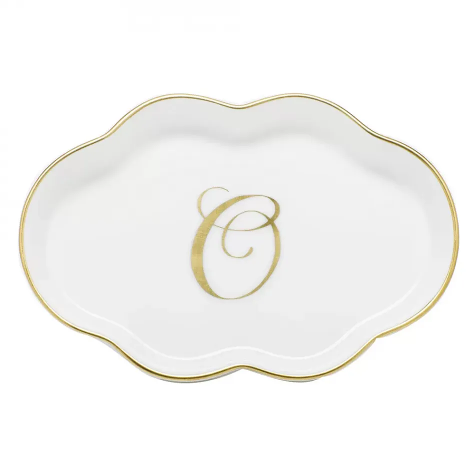 Scalloped Tray With Monogram Gold 5.5 in L