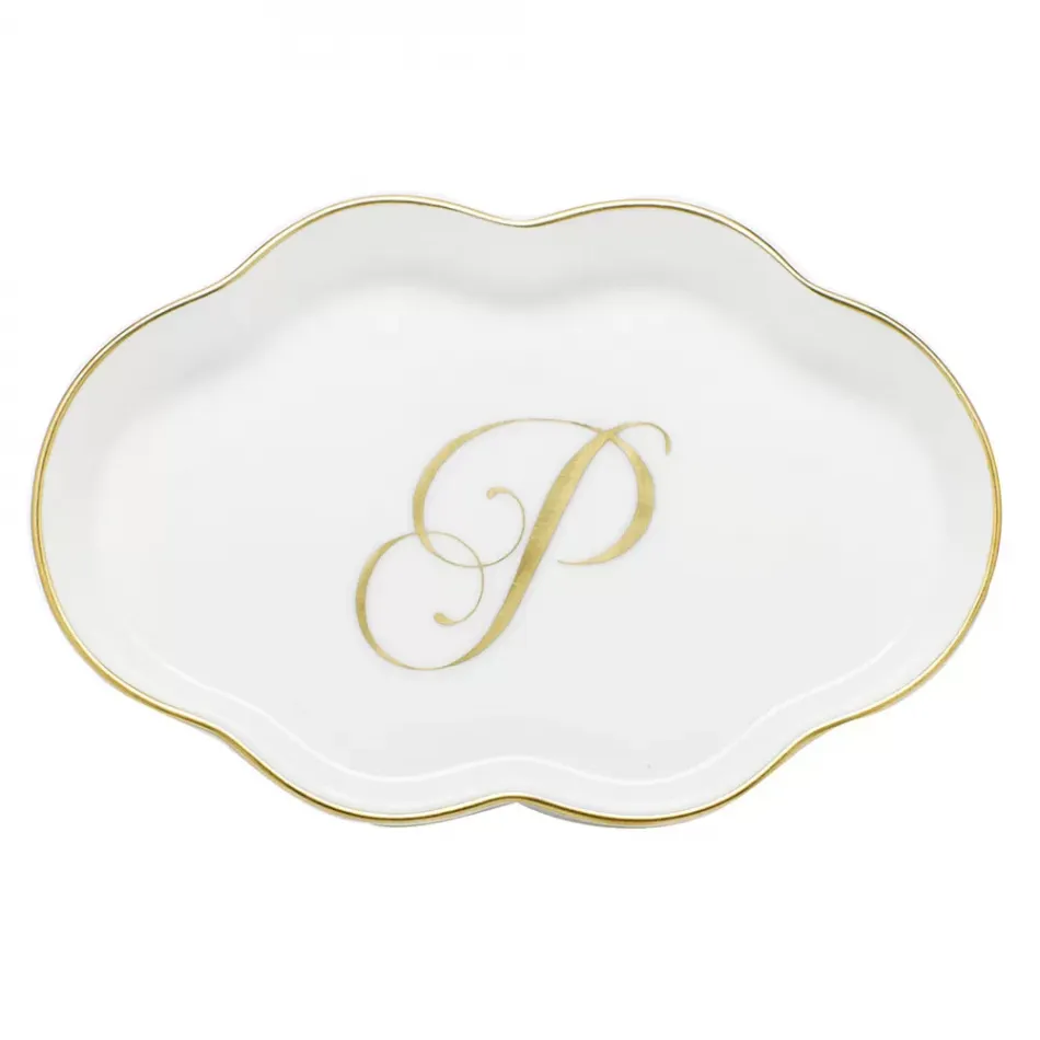 Scalloped Tray With Monogram Gold 5.5 in L