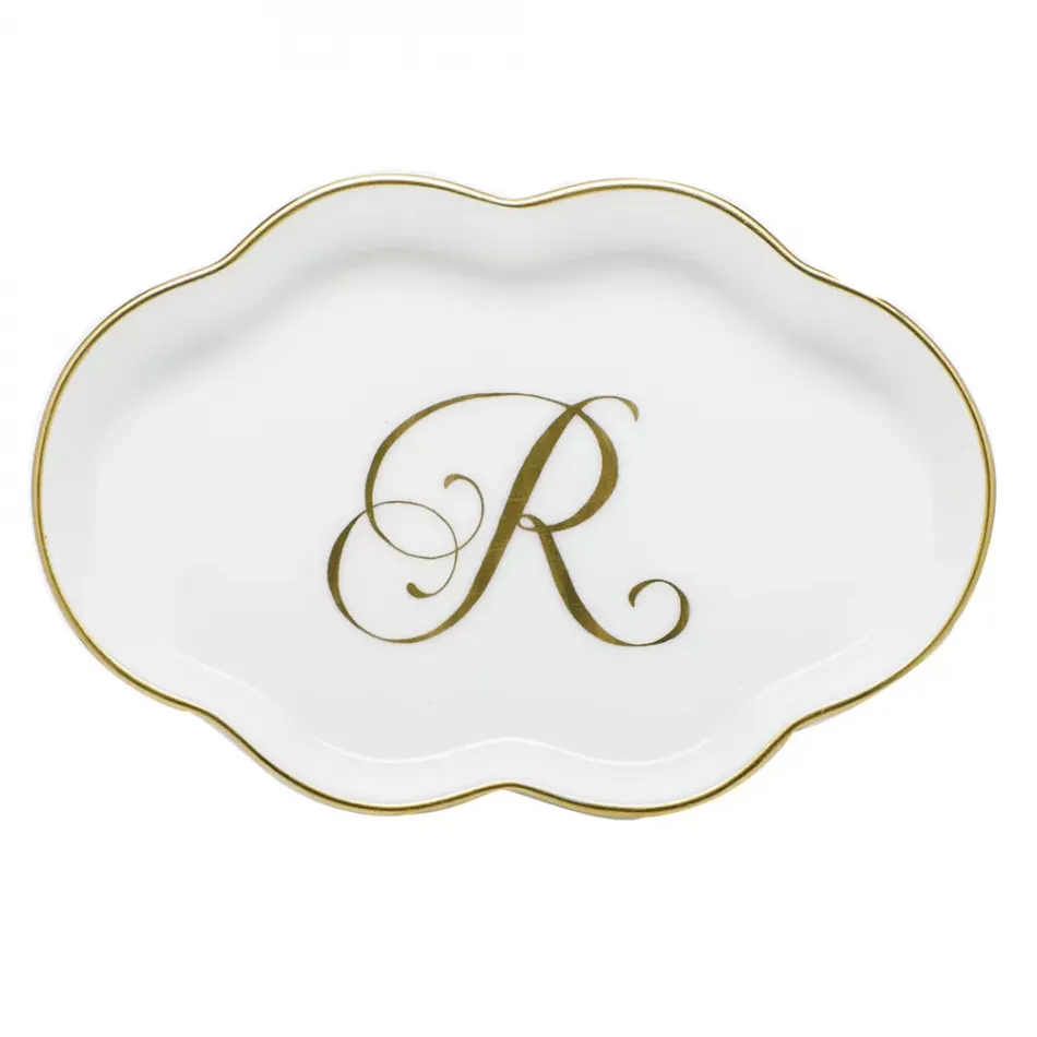 Scalloped Tray With Monogram Gold 5.5 in L