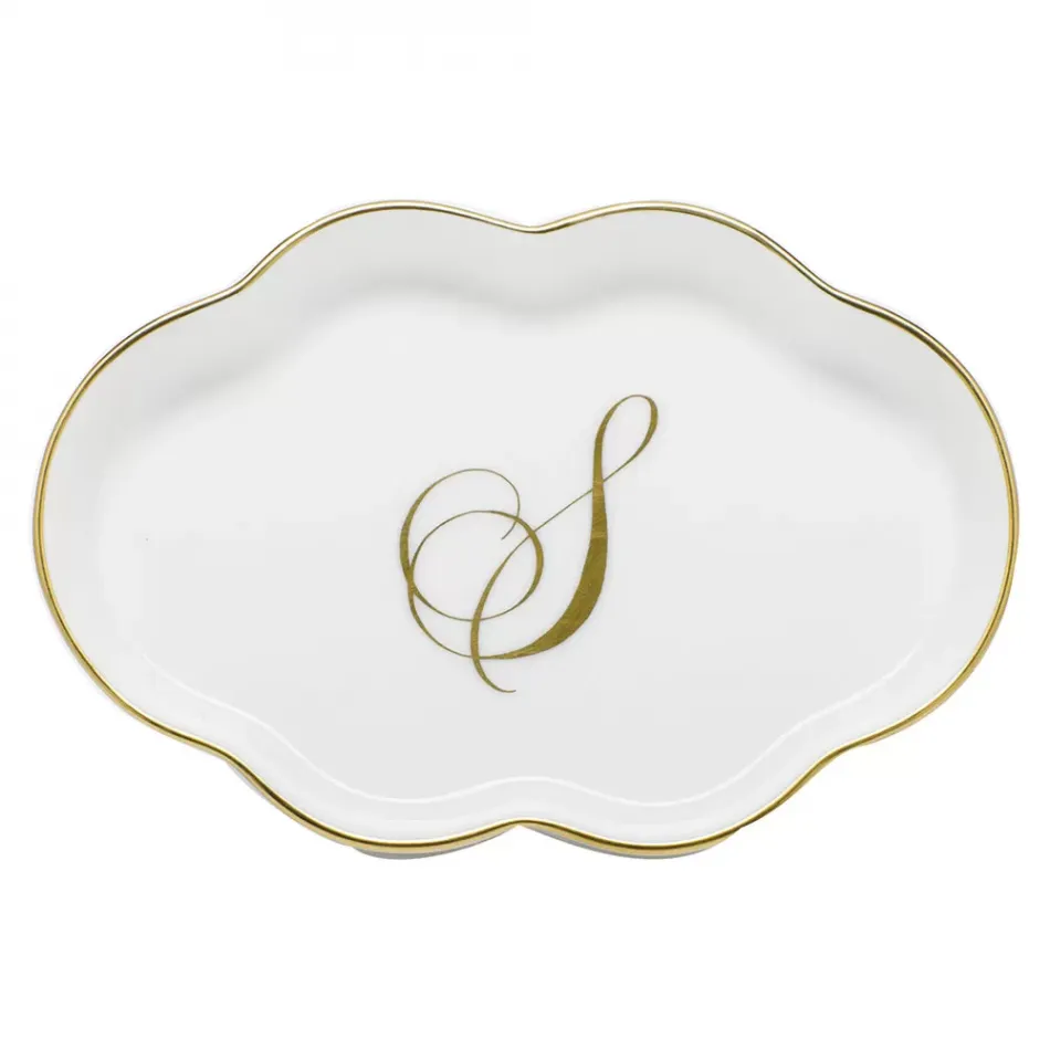 Scalloped Tray With Monogram Gold 5.5 in L