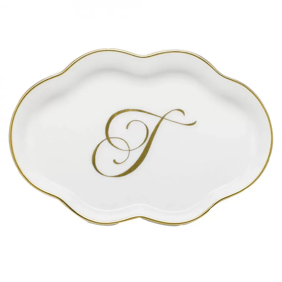 Scalloped Tray With Monogram Gold 5.5 in L