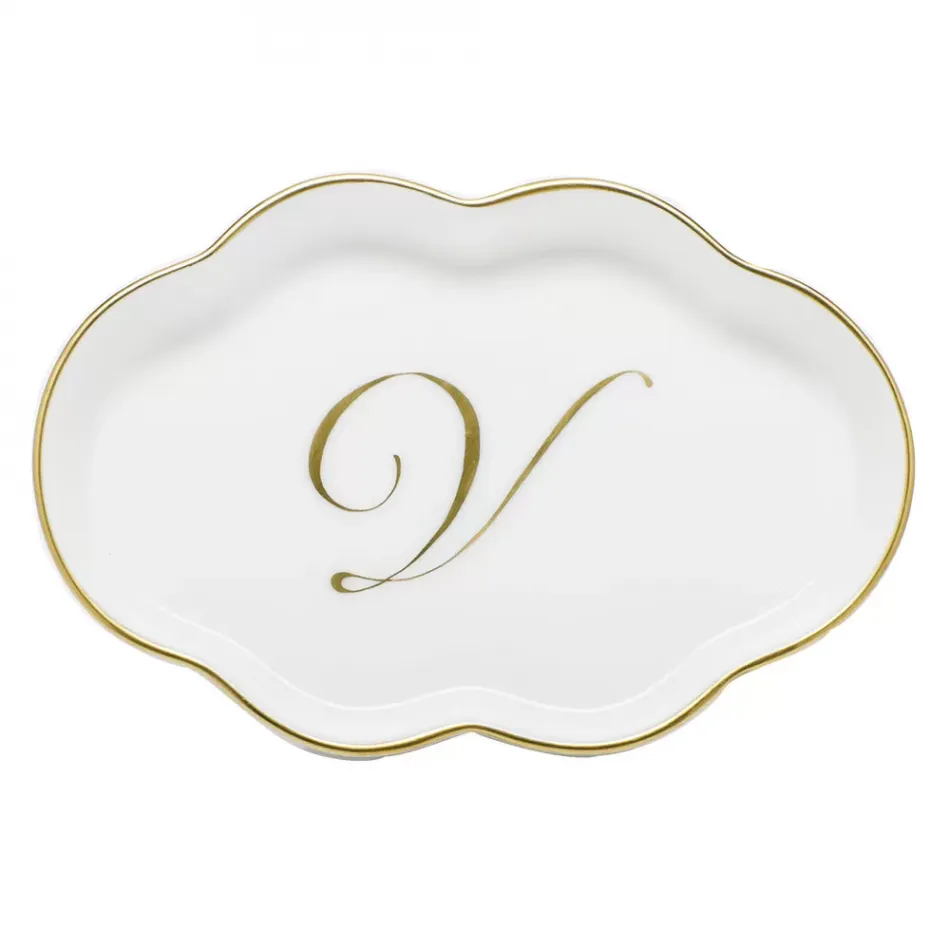 Scalloped Tray With Monogram Gold 5.5 in L