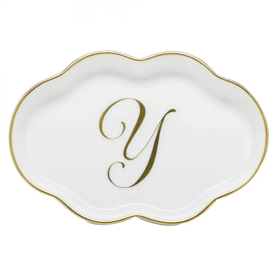 Scalloped Tray With Monogram Gold 5.5 in L