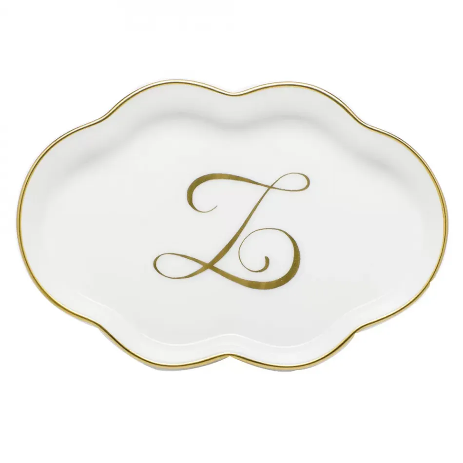 Scalloped Tray With Monogram Gold 5.5 in L