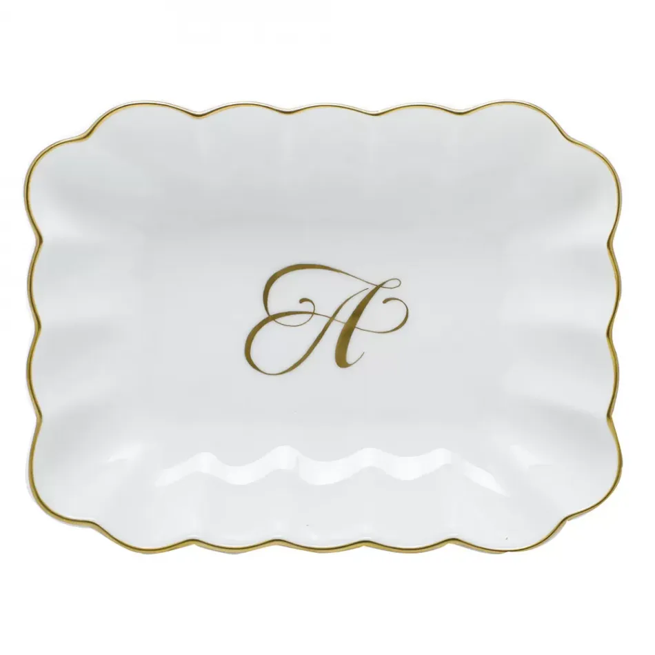 Monogrammed Oblong Dish Gold 7.25"L X 5.5"W