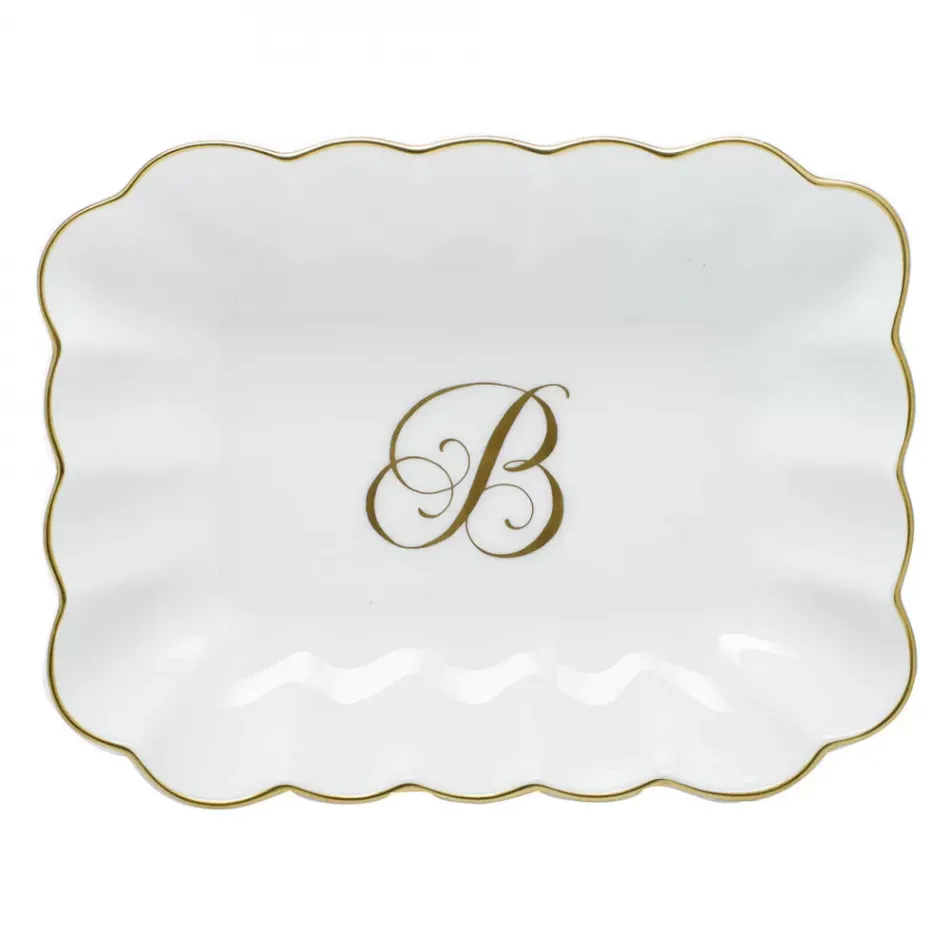 Oblong Dish With Monogram Gold 7.25 in L X 5.5 in W