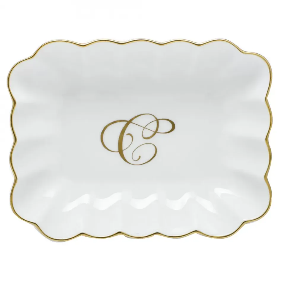 Oblong Dish With Monogram Gold 7.25 in L X 5.5 in W