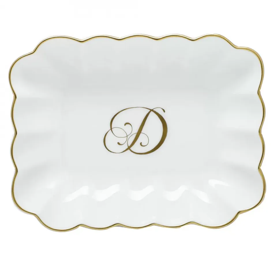 Oblong Dish With Monogram Gold 7.25 in L X 5.5 in W