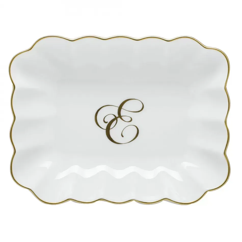 Oblong Dish With Monogram Gold 7.25 in L X 5.5 in W